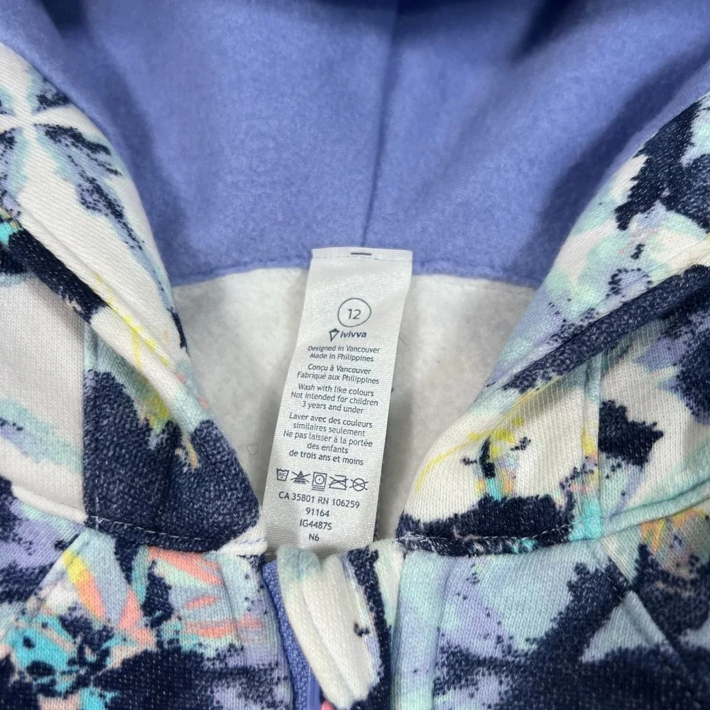 Ivivva‎ Lululemon Shibori Floral Indigo Hydrangea Blue Sea To Sky Hoodie Size 12